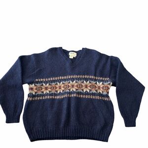 Eddie Bauer Men’s XXL Wool Blend Sweater Black Nordic Fair Isle Vintage USA